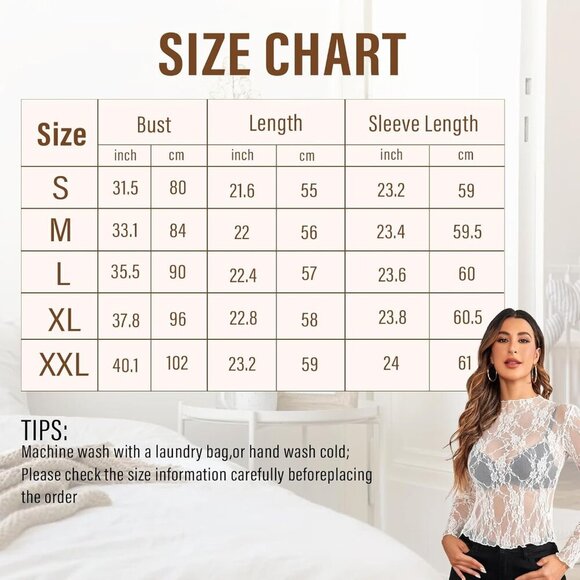 🆕Women White Lace Sheer Long Sleeve Top Sexy See Through Y2K Blouse Polyester - Picture 2 of 7
